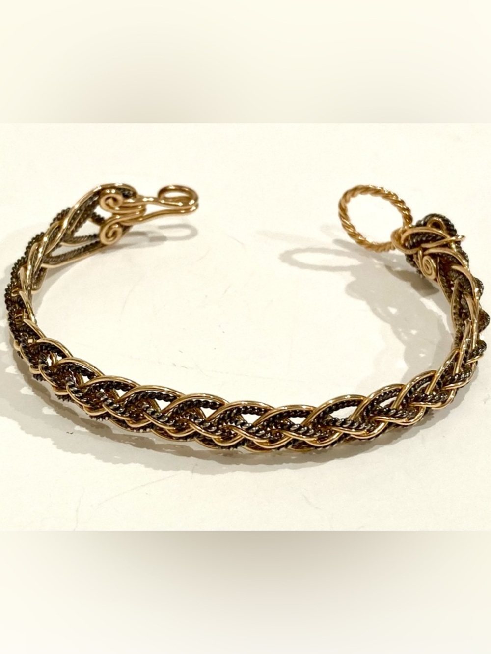 Hawaiian Artisan Braided Two-tone Gold Bronze Bracelet Hook Closure